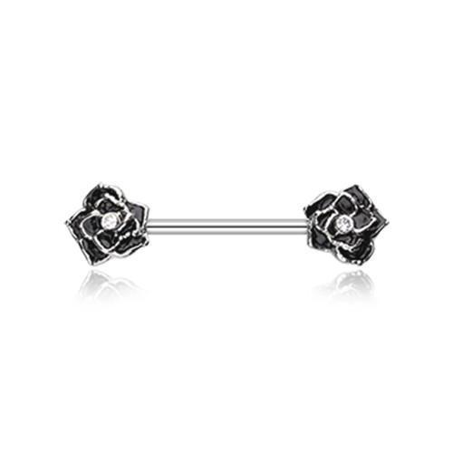 Black/Clear Classic Rose Sparkle Nipple Barbell - 1 Piece