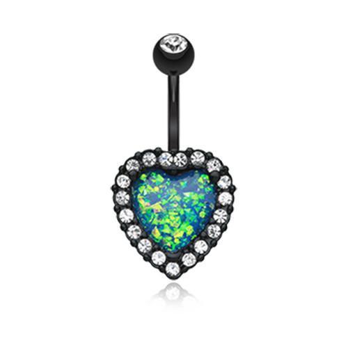 Black/Clear Opal Heart Essentia Belly Button Ring