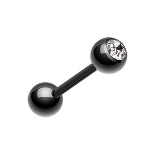 Black/Clear PVD Gem Ball Barbell Tongue Ring
