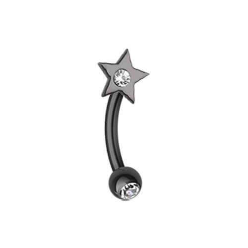 Black/Clear PVD Sparkle Star Curved Barbell Eyebrow Ring