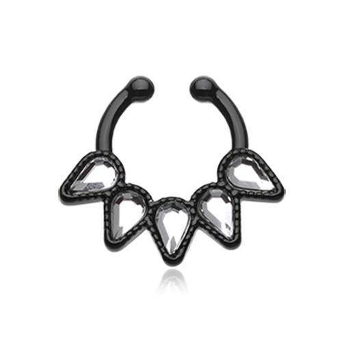 Black/Clear Quinary Spear Fake Septum Clip-On Ring