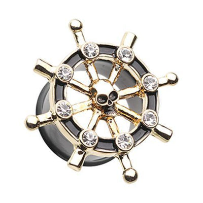 Black/Clear Golden Pirate Ship Anchor Wheel Ear Gauge Plug - 1 Pair ...