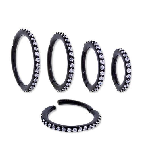 SEAMLESS CLICKER Black Clicker Hinged Segment Ring Swarovski Gems - 1 Piece -Rebel Bod-RebelBod