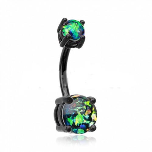Black Opal Sparkle Prong Set Belly Button Ring