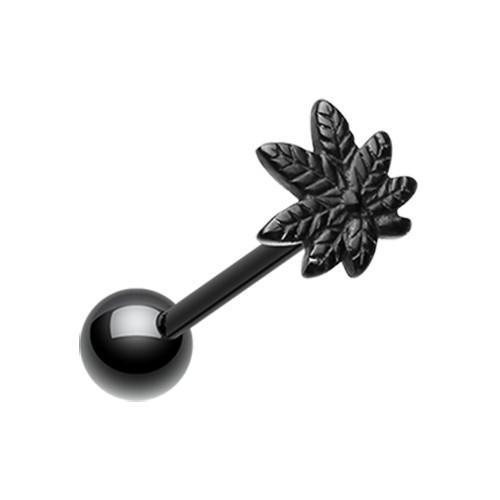 Black PVD Pot Leaf Top Barbell Tongue Ring