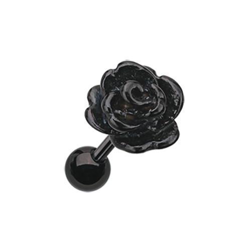 Cartilage Earring - Cartilage Barbell Black Colorline Steel Rose Tragus Cartilage Barbell Earring - 1 Piece -Rebel Bod-RebelBod