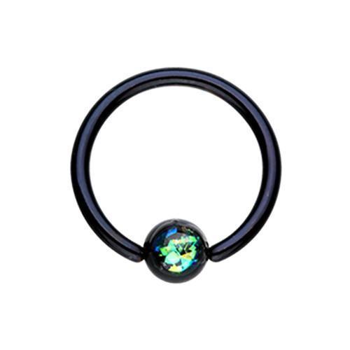Black Synthetic Opal Ball Steel Captive Bead Ring