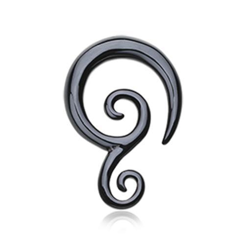Black Tribal Swirls Ear Gauge Spiral Hanging Taper - 1 Pair