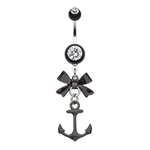 Black Cute Anchor Bow-Tie Belly Button Ring