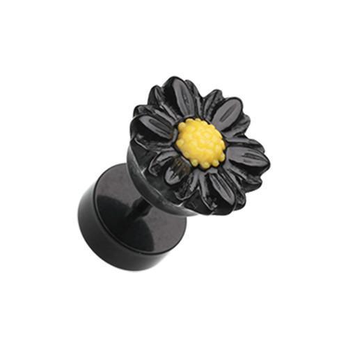 Black Cutesy Daisy Flower Acrylic Fake Plug - 1 Pair