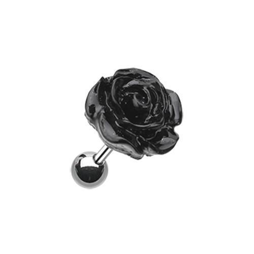 Black Dainty Rose Tragus Cartilage Barbell Earring - 1 Piece