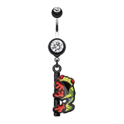 Black Dangling Gem Frog Belly Button Ring