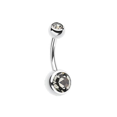 Black Diamond Double Gem Ball Belly Button Ring