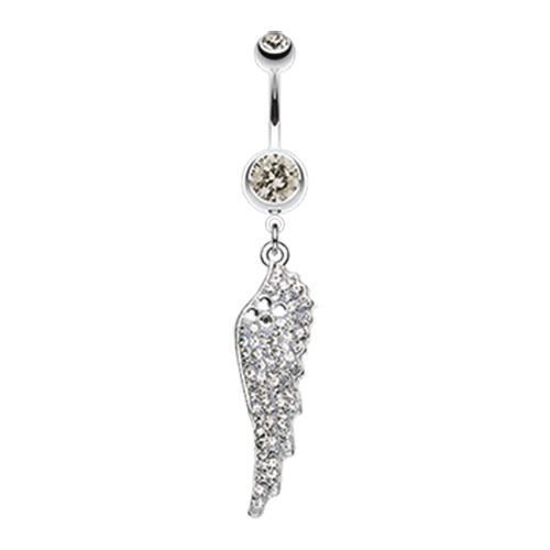 Black Diamond Jeweled Angel Wing Sparkle Belly Button Ring