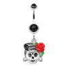 Black Dolled Up Sugar Skull Belly Button Ring