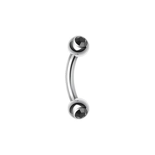 Black Double Gem Ball Curved Barbell Eyebrow Ring