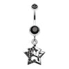 Black Double Hollow Star Gem Dangle Belly Button Ring