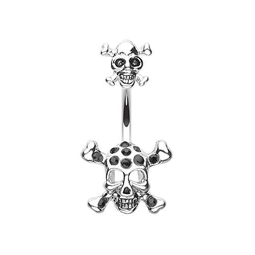 Black Double Pirate Skull Belly Button Ring