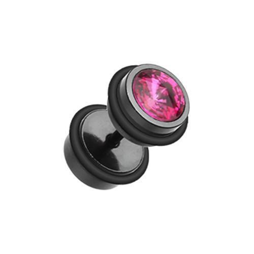 Black Fuchsia Black Pointy Crystalline Fake Plug - 1 Pair