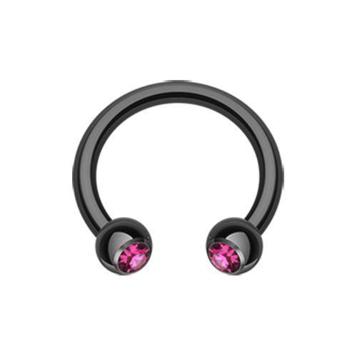 Black Fuchsia Black PVD Gem Ball Horseshoe Circular Barbell