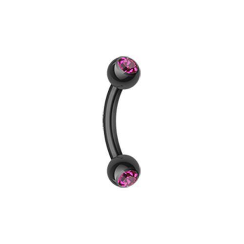 CURVED BARBELL Black Fuchsia Colorline PVD Double Gem Ball Curved Barbell Eyebrow Ring -Rebel Bod-RebelBod