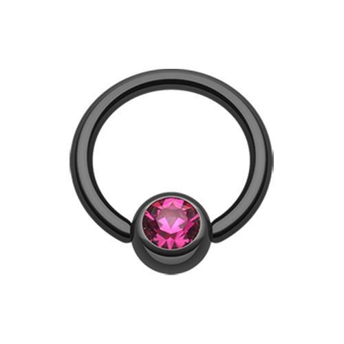 Black Fuchsia PVD Gem Ball Captive Bead Ring
