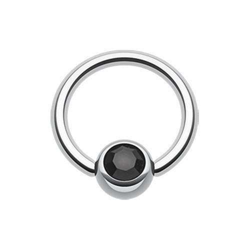 Black Gem Ball Steel Captive Bead Ring