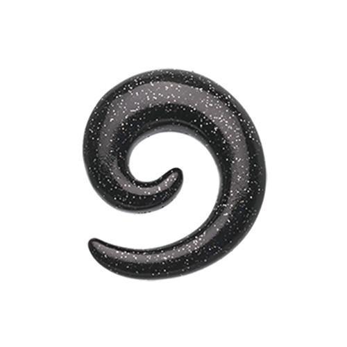 Tapers - Hanging Black Glitter Shimmer Acrylic Ear Gauge Spiral Hanging Taper - 1 Pair -Rebel Bod-RebelBod