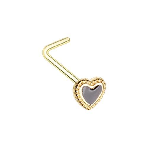 Black Golden Doily Valentine Heart L-Shape Nose Ring