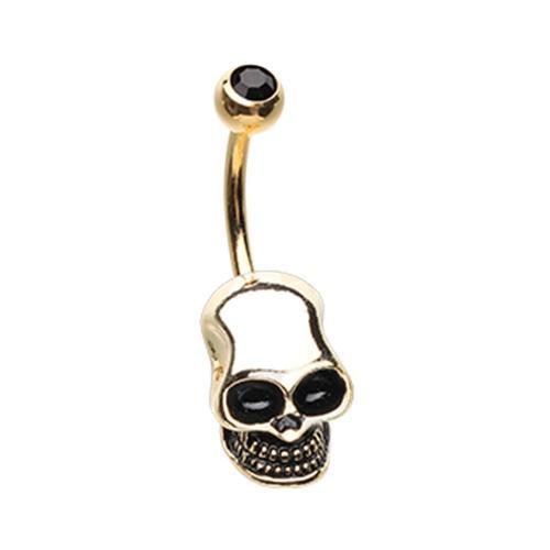 Black Golden Skull Head Belly Button Ring Rebel Bod