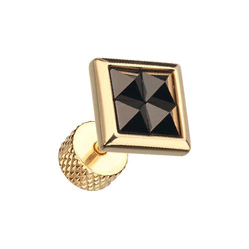 Black Golden Square Tetrad Onyx Pyramid Stone Fake Plug - 1 Pair