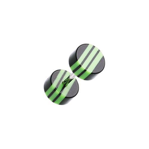 Black/Green Multi Stripe Acrylic Fake Plug - 1 Pair