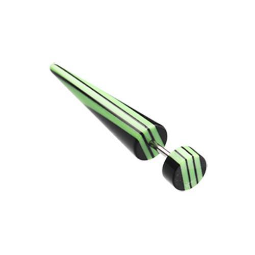 Black/Green Multi Stripe Acrylic Fake Taper - 1 Pair