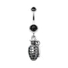 Black Hand Grenade Sparkle Belly Button Ring