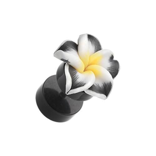 Black Hawaiian Plumeria Flower Acrylic Fake Plug - 1 Pair