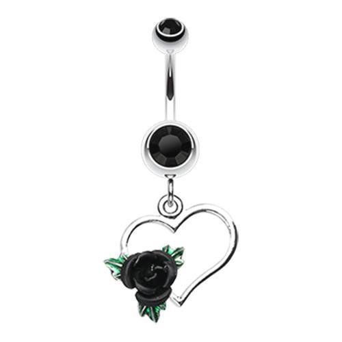 Black Heart Rose Belly Button Ring