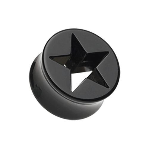 Black Hollow Star Double Flared Ear Gauge Plug - 1 Pair