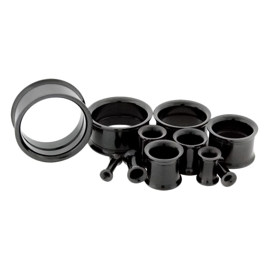 Tunnels - Double Flare Black Internally Threaded Double Flared Tunnels  - 1 Piece -Rebel Bod-RebelBod