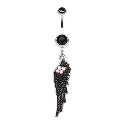 Black Jeweled Angel Wing Sparkle Belly Button Ring