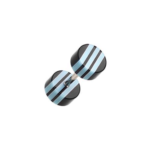 Black/Light Blue Multi Stripe Acrylic Fake Plug - 1 Pair