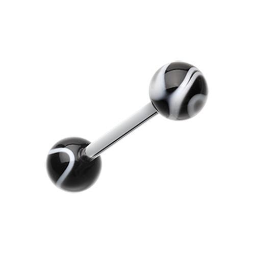 Black Marble Stripe Acrylic Top Barbell Tongue Ring