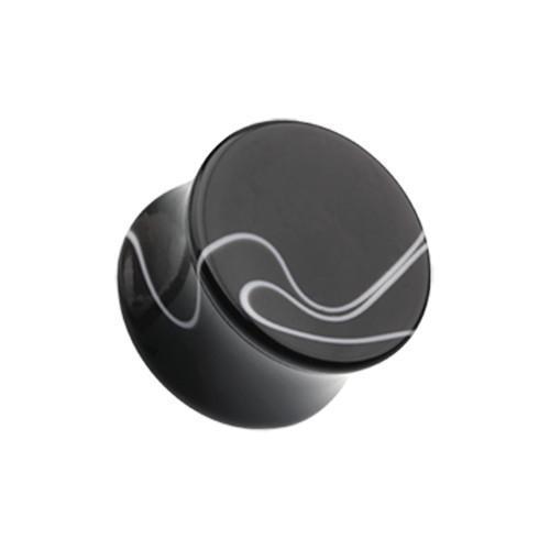 Black Marble Swirl Acrylic Double Flared Ear Gauge Plug - 1 Pair