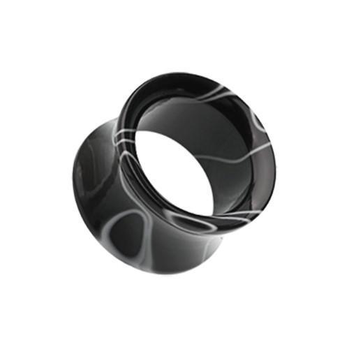 Tunnels - Double Flare Black Marble Swirl Acrylic Double Flared Ear Gauge Tunnel Plug - 1 Pair -Rebel Bod-RebelBod