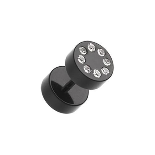 Black Multi Gem Solid Acrylic Fake Plug - 1 Pair