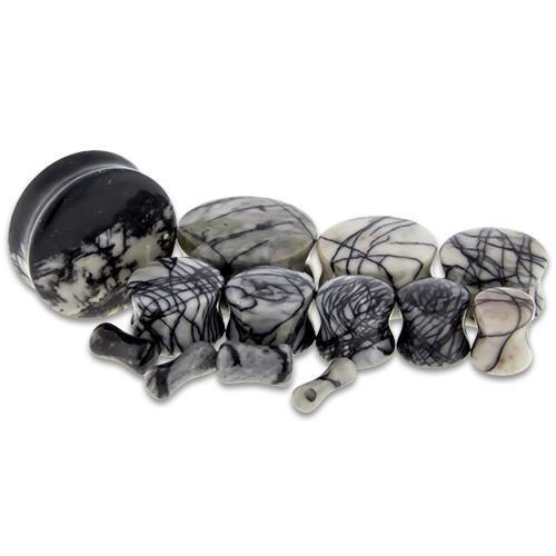 Black Net Jasper Plugs - 1 Pair