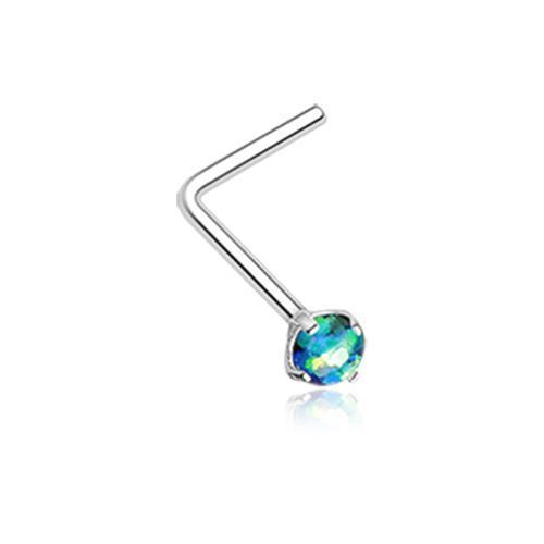 Black Opal Sparkle Prong Set L-Shaped Nose Ring