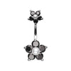 Black Pearl Bead Flower Sparkle Belly Button Ring