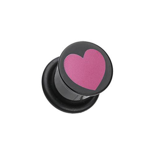 Black/Pink Adorable Heart Acrylic Single Flared Ear Gauge Plug - 1 Pair