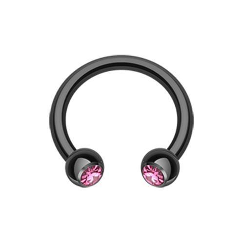 Black/Pink Black PVD Gem Ball Horseshoe Circular Barbell