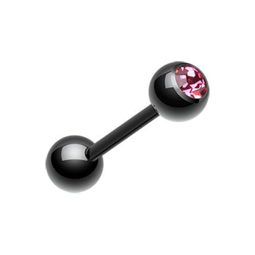 Black/Pink PVD Gem Ball Barbell Tongue Ring